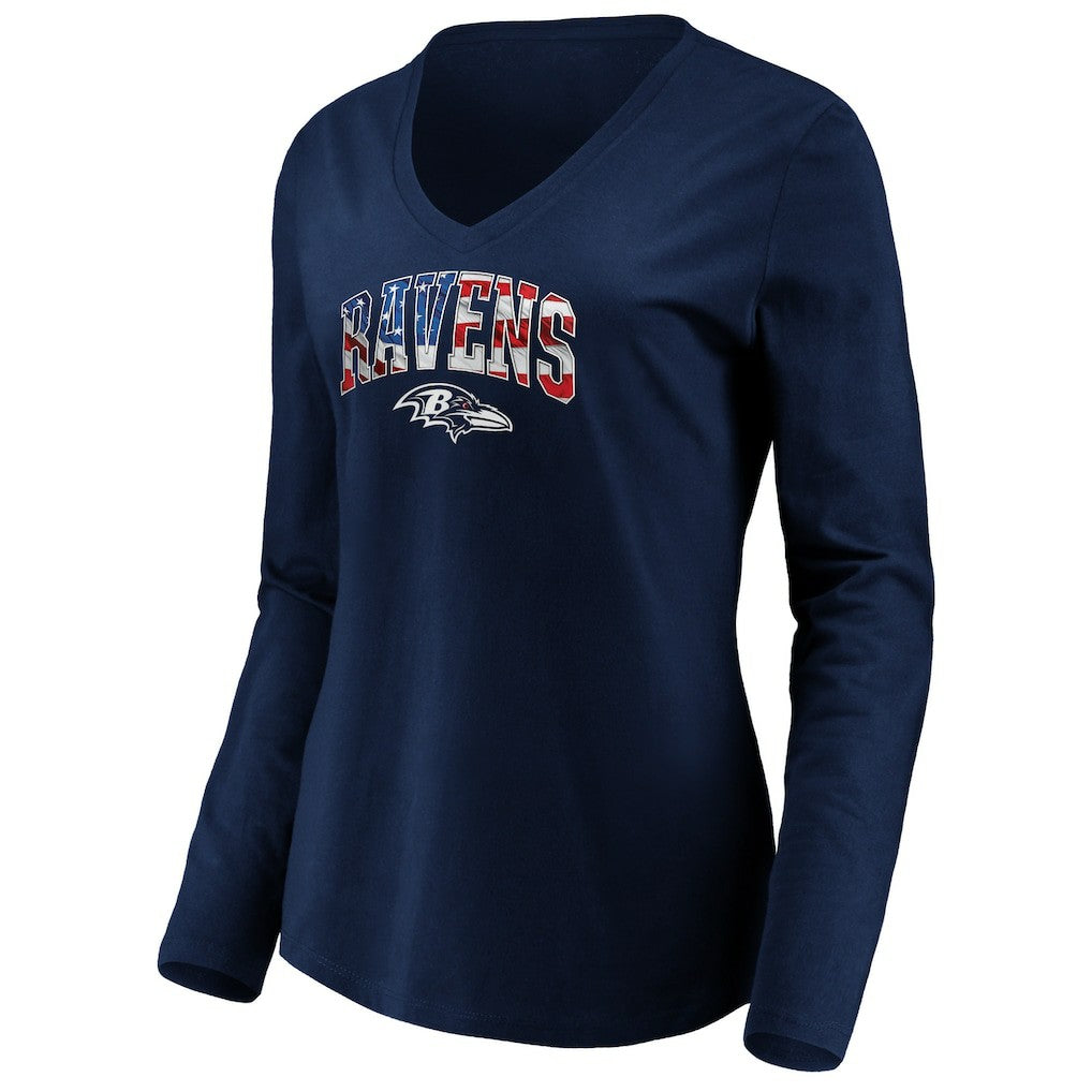 Baltimore Ravens Women's Banner Wave V-Neck Long Sleeve T-Shirt Navy