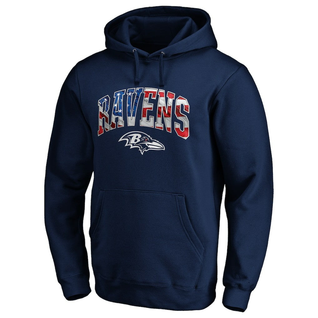 Baltimore Ravens Banner Wave Fitted Pullover Hoodie Navy