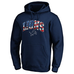 Detroit Lions Banner Wave Fitted Pullover Hoodie Navy