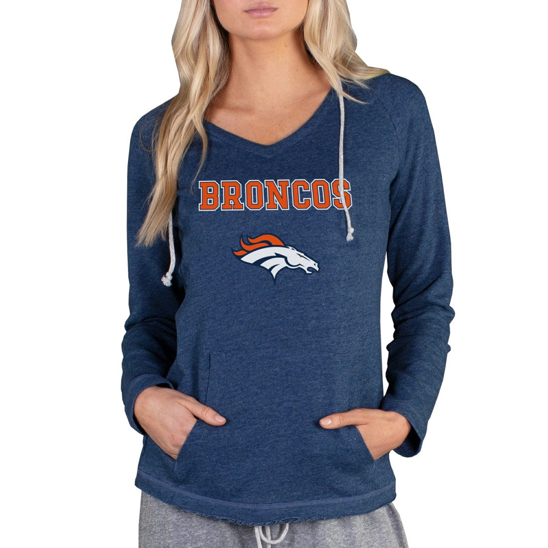 Denver Broncos Concepts Sport Women's Mainstream Tri-Blend Raglan Hoodie V-Neck Top Navy