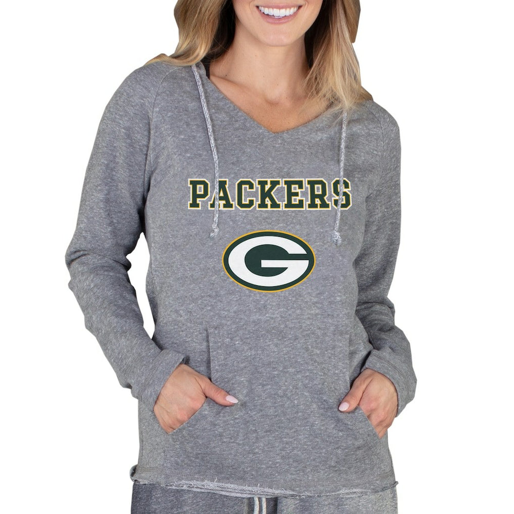 Green Bay Packers Concepts Sport Women's Mainstream Tri-Blend Raglan Hoodie V-Neck Top Gray