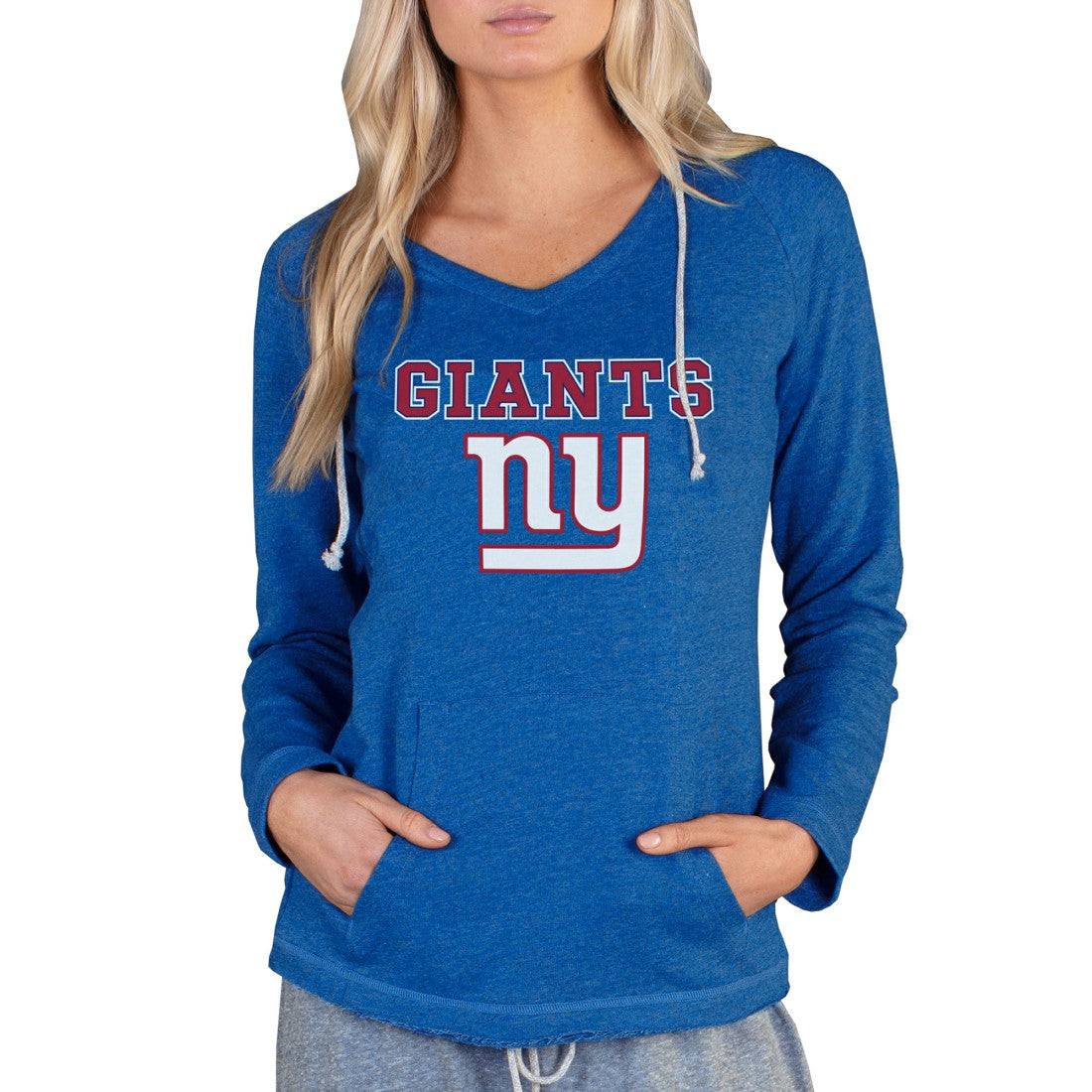 New York Giants Concepts Sport Women's Mainstream Tri-Blend Raglan Hoodie V-Neck Top Royal