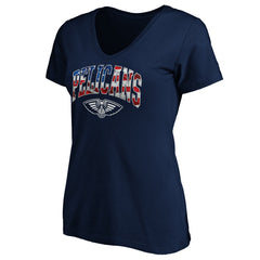 New Orleans Pelicans Women's Banner Wave V-Neck T-Shirt Navy
