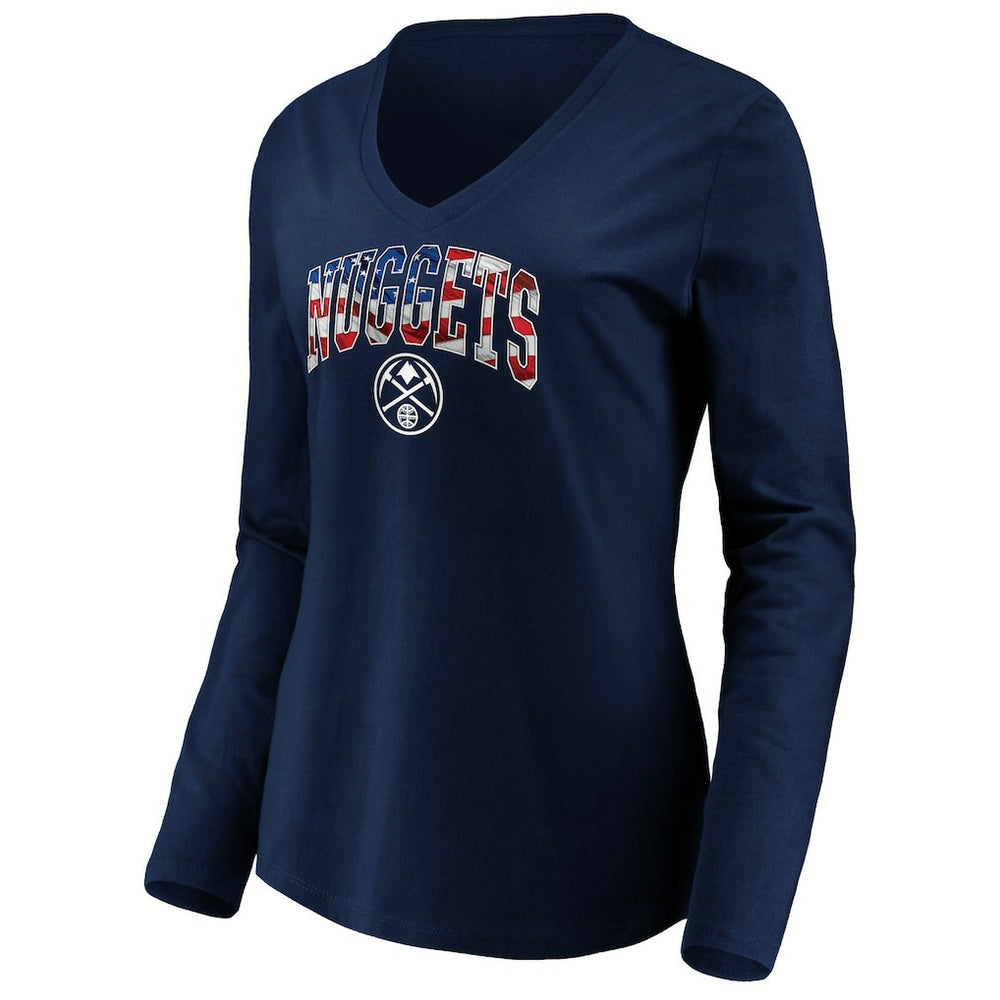 Denver Nuggets Women's Banner Wave V-Neck Long Sleeve T-Shirt Navy
