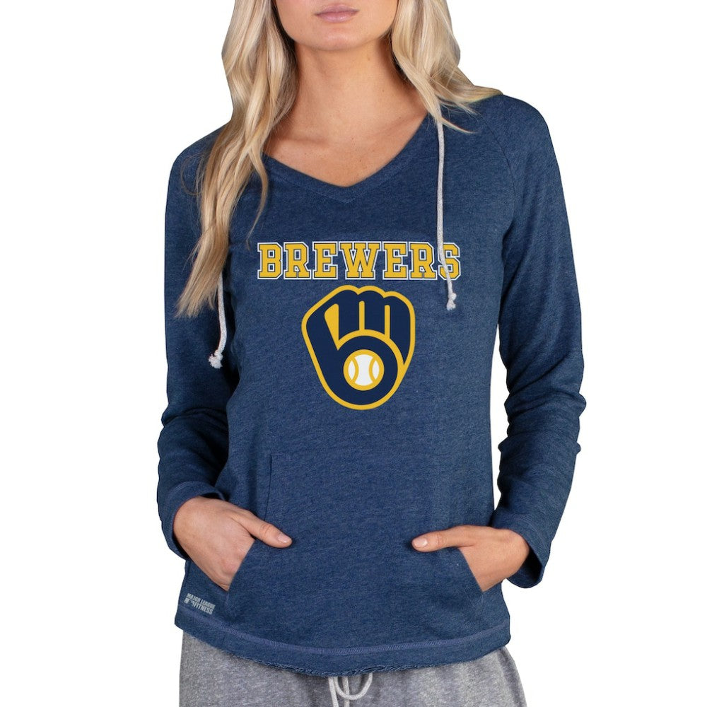 Milwaukee Brewers Concepts Sport Women's Mainstream Terry Long Sleeve Hoodie Top - Navy Hoodies