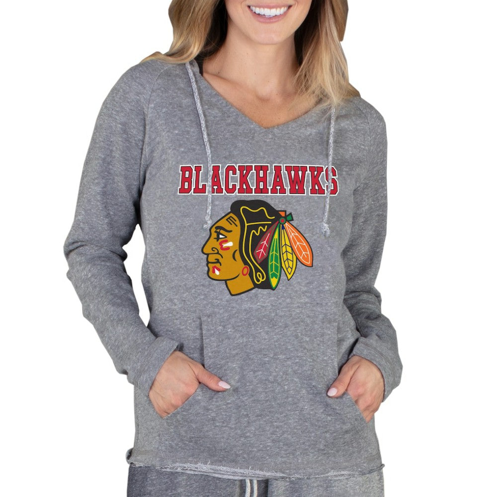 NHL Chicago Blackhawks Concepts Sport Women's Mainstream Terry Tri-Blend Long Sleeve Hooded Top - Gray