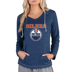 NHL Edmonton Oilers Concepts Sport Women's Mainstream Terry Tri-Blend Long Sleeve Hooded Top - Navy