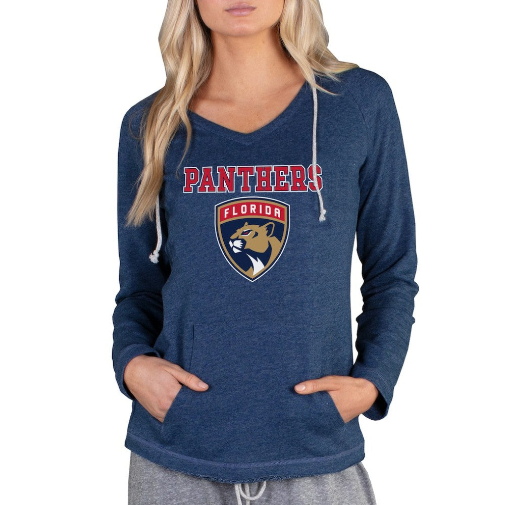 NHL Florida Panthers Concepts Sport Women's Mainstream Terry Tri-Blend Long Sleeve Hooded Top - Navy