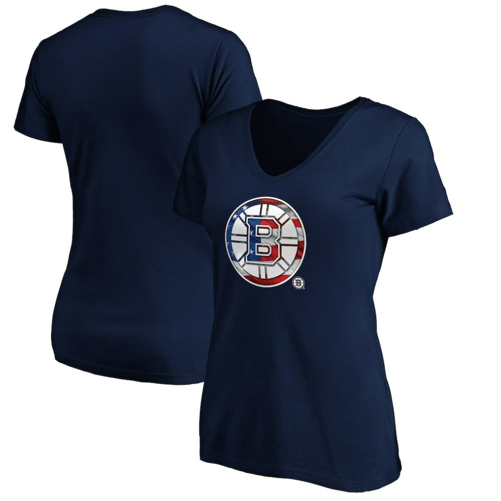 NHL Boston Bruins Women's Banner Wave Logo V-Neck T-Shirt T-Shirt - Navy