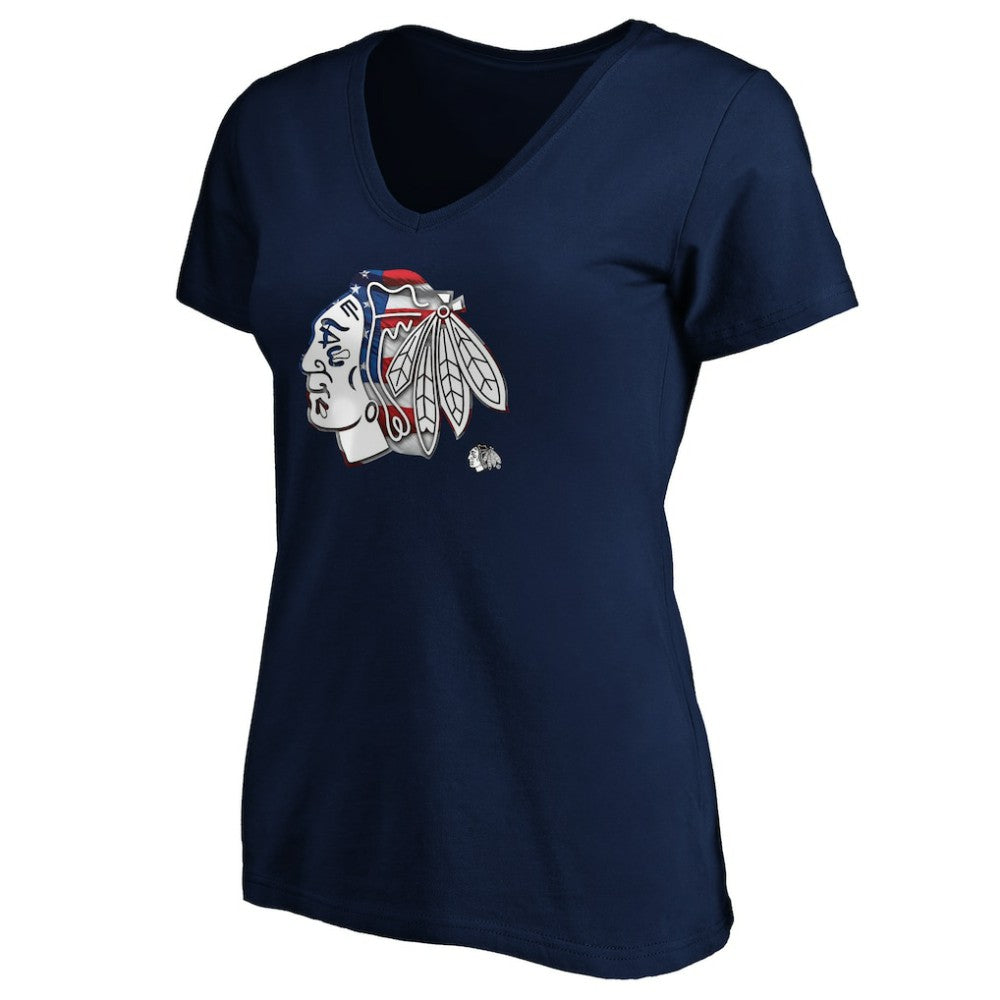 NHL Chicago Blackhawks Women's Banner Wave Logo V-Neck T-Shirt T-Shirt - Navy
