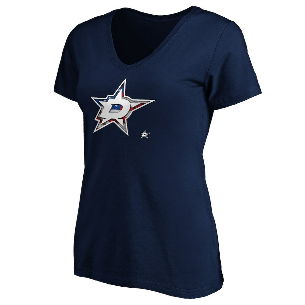 NHL Dallas Stars Women's Banner Wave Logo V-Neck T-Shirt T-Shirt - Navy