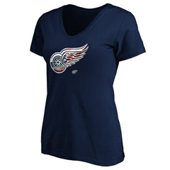 NHL Detroit Red Wings Women's Banner Wave Logo V-Neck T-Shirt T-Shirt - Navy