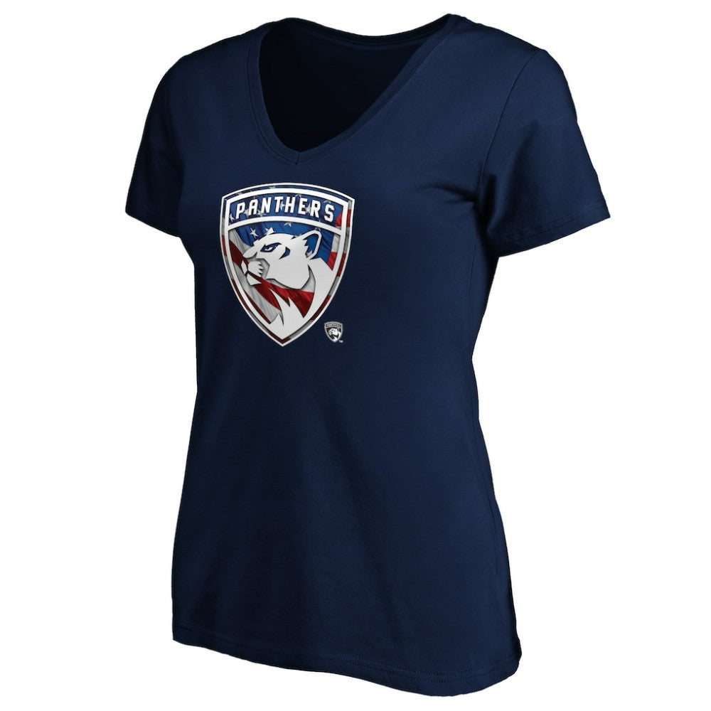 NHL Florida Panthers Women's Banner Wave Logo V-Neck T-Shirt T-Shirt - Navy