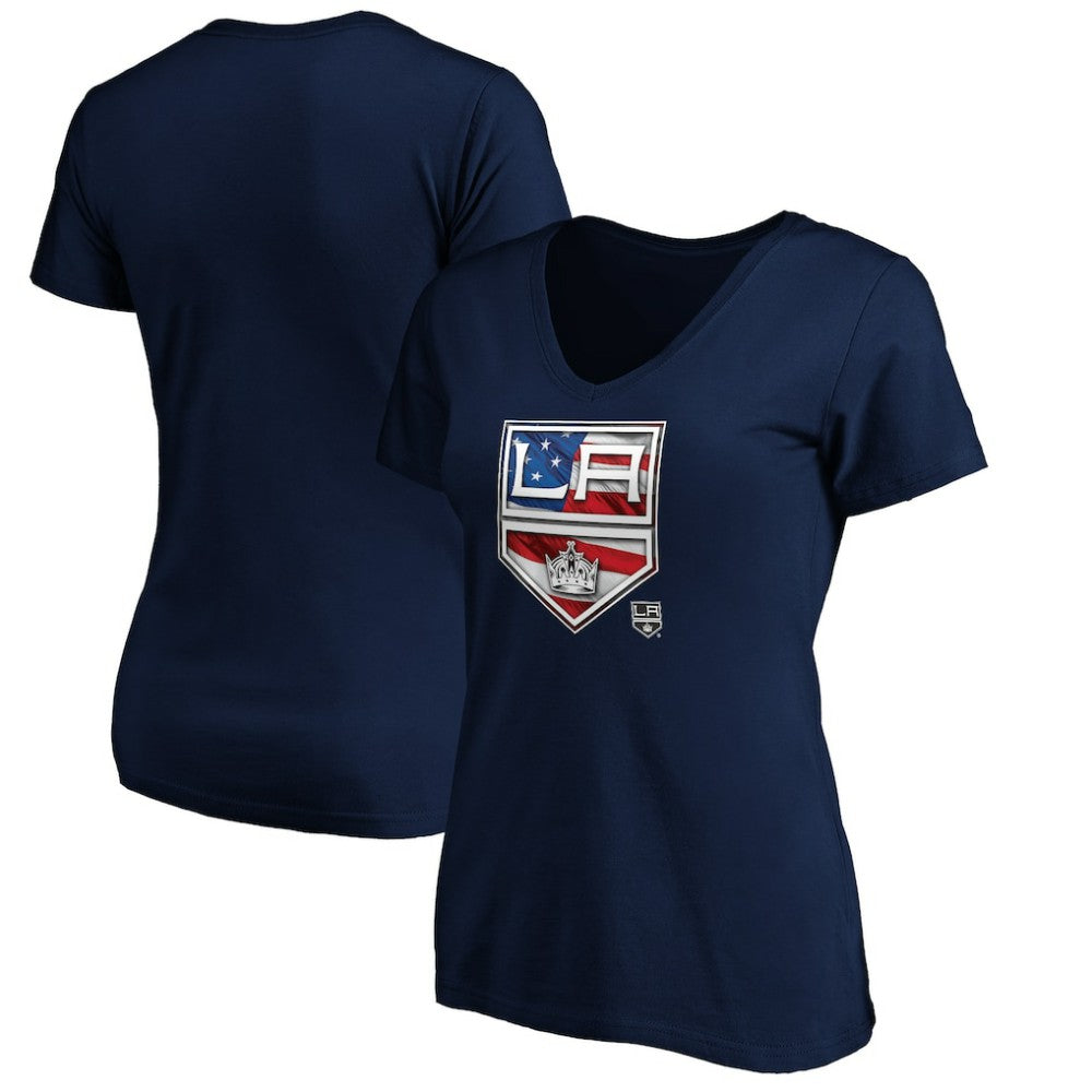 NHL Los Angeles Kings Women's Banner Wave Logo V-Neck T-Shirt T-Shirt - Navy