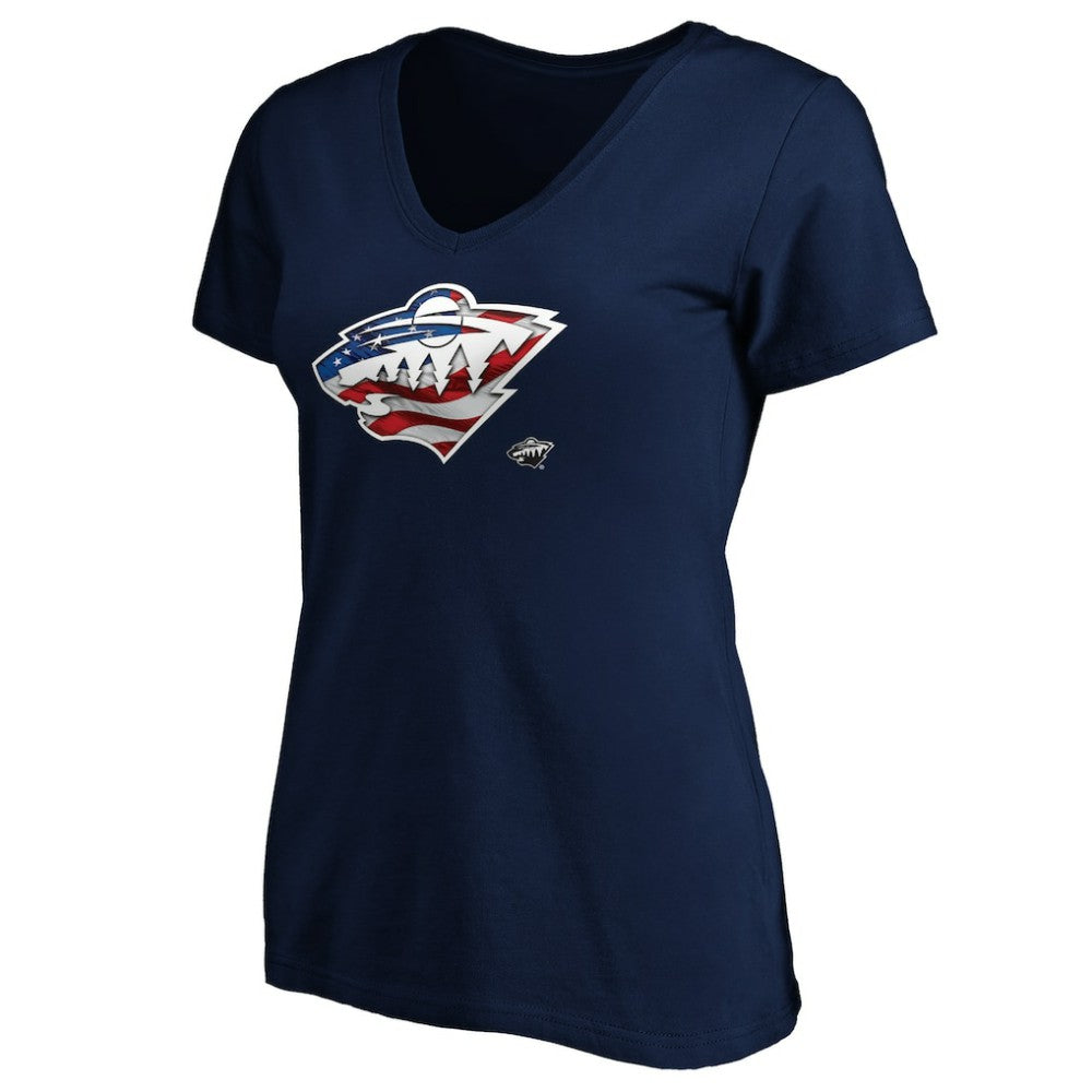 NHL Minnesota Wild Women's Banner Wave Logo V-Neck T-Shirt T-Shirt - Navy