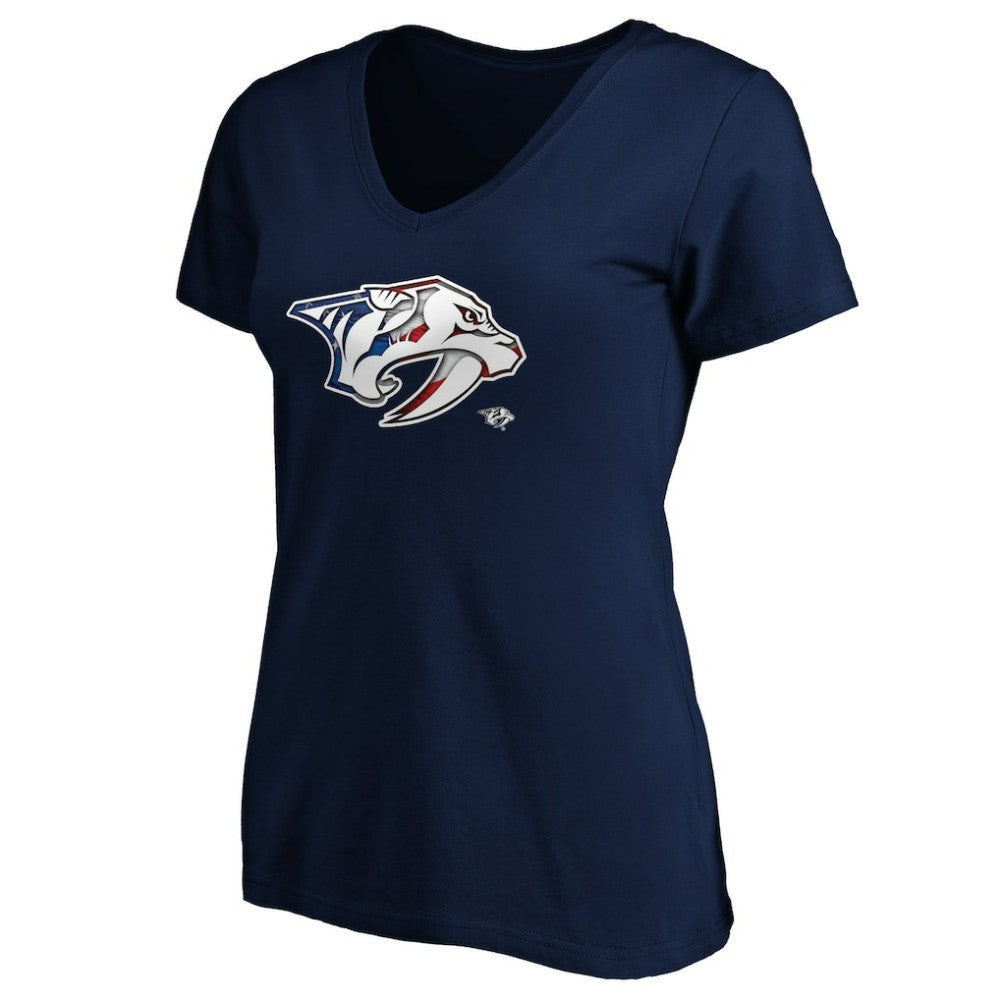 NHL Nashville Predators Women's Banner Wave Logo V-Neck T-Shirt T-Shirt - Navy