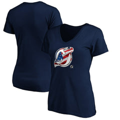 NHL New Jersey Devils Women's Banner Wave Logo V-Neck T-Shirt T-Shirt - Navy