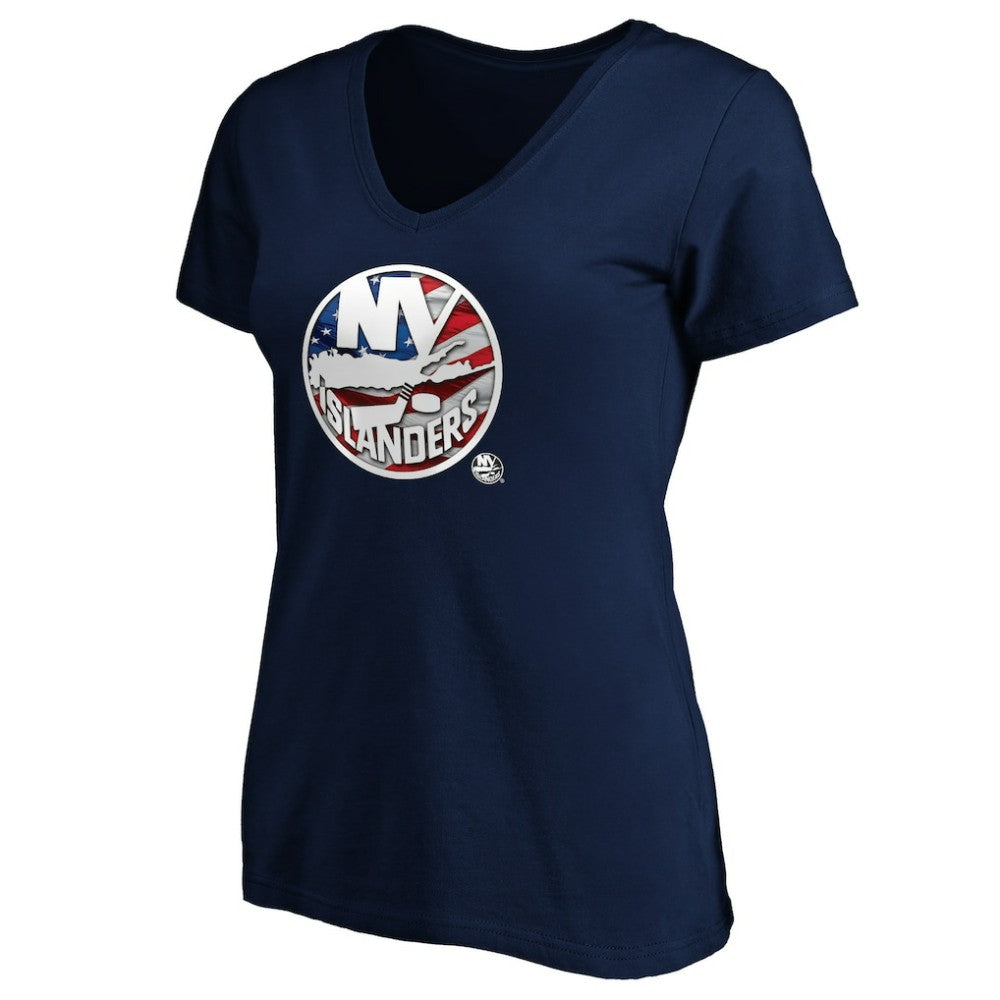 NHL New York Islanders Women's Banner Wave Logo V-Neck T-Shirt T-Shirt - Navy