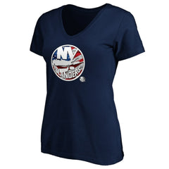 NHL New York Islanders Women's Banner Wave Logo V-Neck T-Shirt T-Shirt - Navy