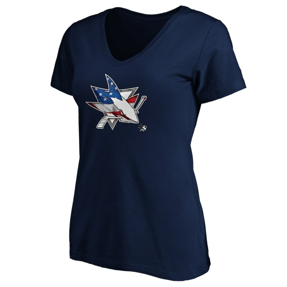 NHL San Jose Sharks Women's Banner Wave Logo V-Neck T-Shirt T-Shirt - Navy