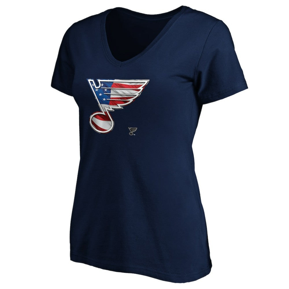 NHL St. Louis Blues Women's Banner Wave Logo V-Neck T-Shirt T-Shirt - Navy