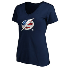 NHL Tampa Bay Lightning Women's Banner Wave Logo V-Neck T-Shirt T-Shirt - Navy