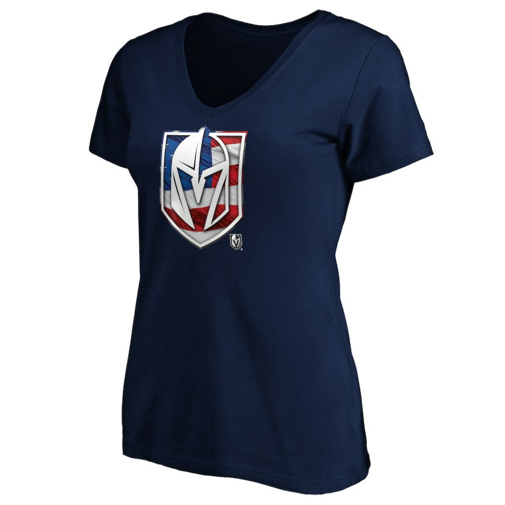 NHL Vegas Golden Knights Women's Banner Wave Logo V-Neck T-Shirt T-Shirt - Navy