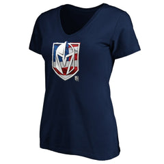 NHL Vegas Golden Knights Women's Banner Wave Logo V-Neck T-Shirt T-Shirt - Navy