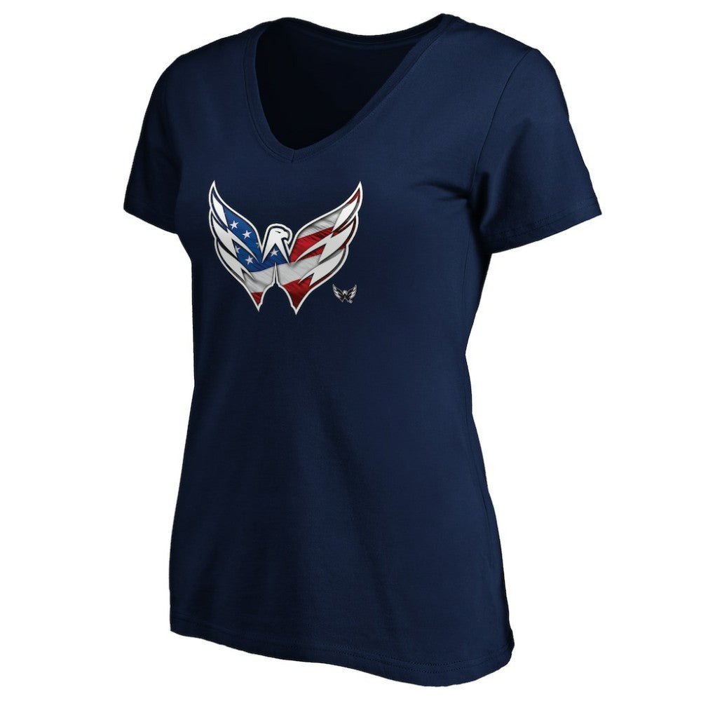 NHL Washington Capitals Women's Banner Wave Logo V-Neck T-Shirt T-Shirt - Navy