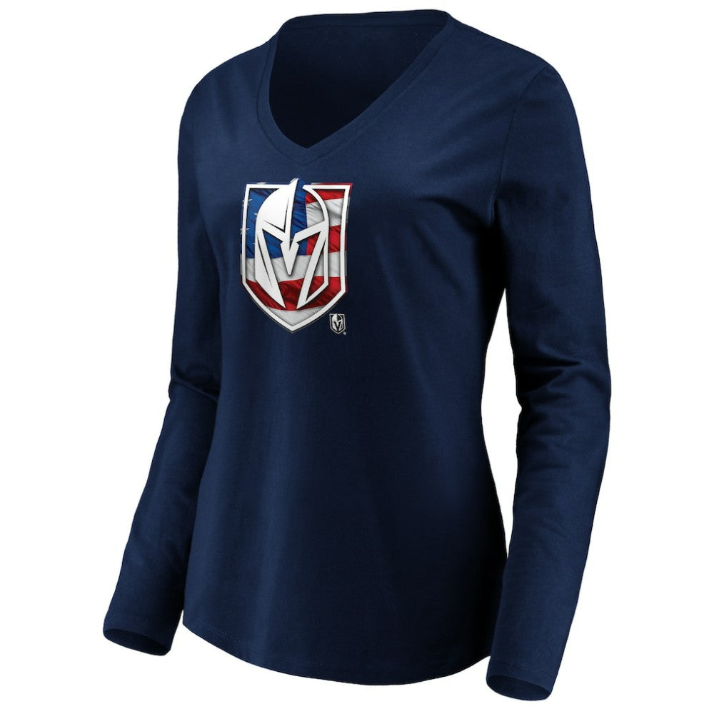 NHL Vegas Golden Knights women's Banner Wave Logo Long Sleeve V-Neck T-Shirt - Navy