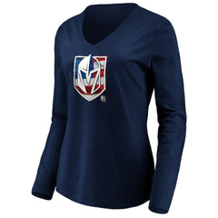 NHL Vegas Golden Knights women's Banner Wave Logo Long Sleeve V-Neck T-Shirt - Navy