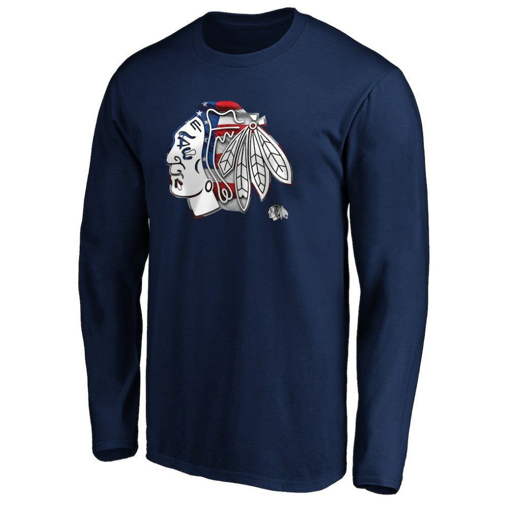 NHL Chicago Blackhawks Banner Wave Logo Long Sleeve T-Shirt - Navy