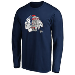 NHL Chicago Blackhawks Banner Wave Logo Long Sleeve T-Shirt - Navy