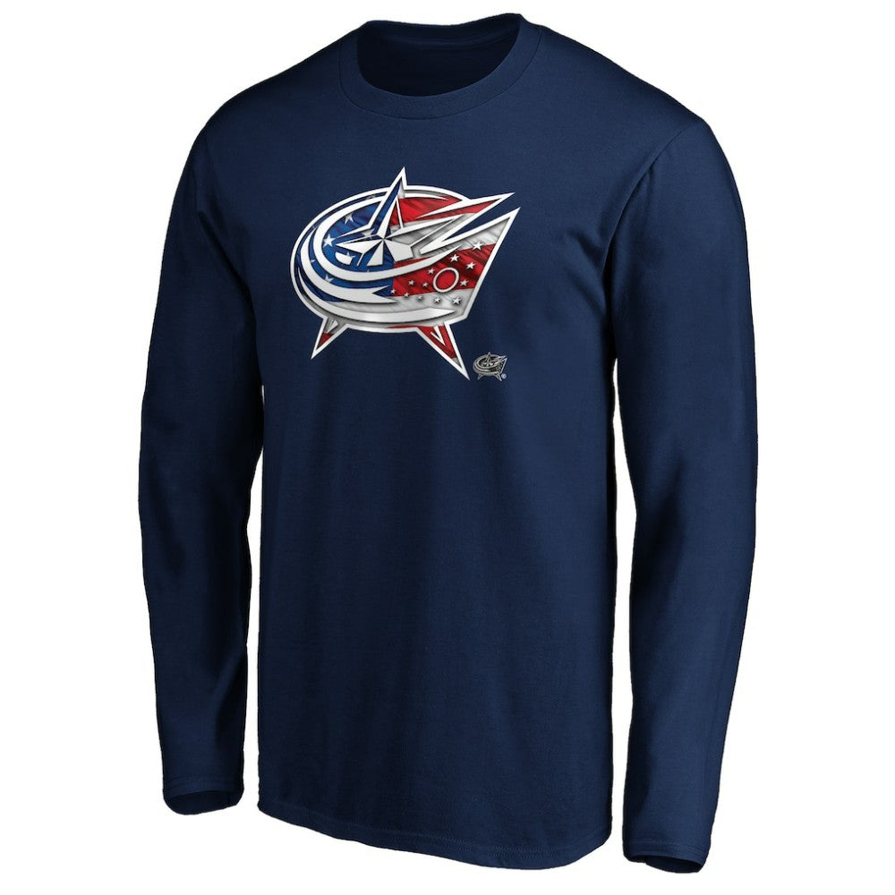 NHL Columbus Blue Jackets Banner Wave Logo Long Sleeve T-Shirt - Navy