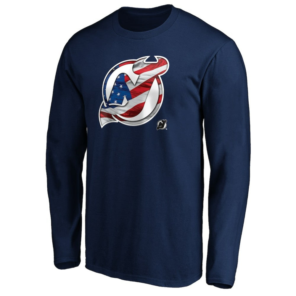 NHL New Jersey Devils Banner Wave Logo Long Sleeve T-Shirt - Navy