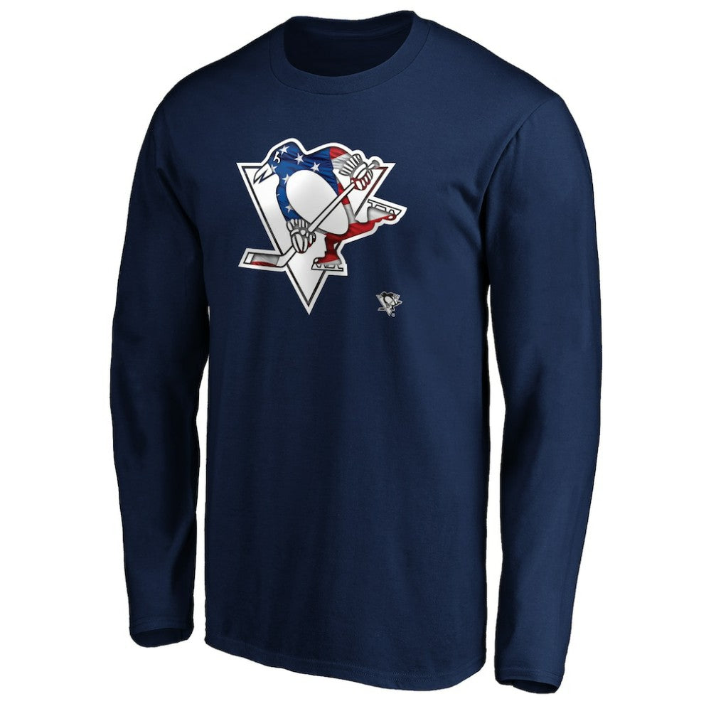 NHL Pittsburgh Penguins Banner Wave Logo Long Sleeve T-Shirt - Navy