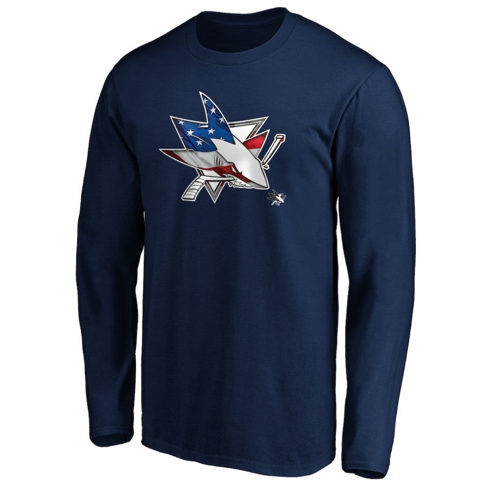 NHL San Jose Sharks Banner Wave Logo Long Sleeve T-Shirt - Navy