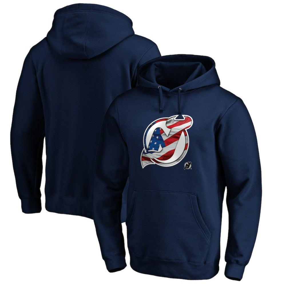 NHL New Jersey Devils Banner Wave Logo Pullover Hoodie - Navy