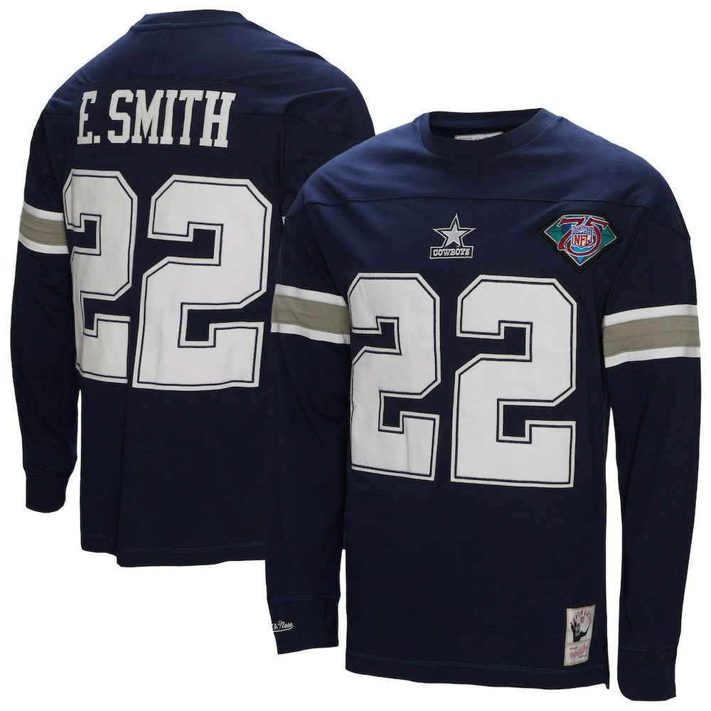 Emmitt Smith Dallas Cowboys Throwback Retired Player Name & Number Long Sleeve Top Navy