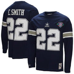 Emmitt Smith Dallas Cowboys Throwback Retired Player Name & Number Long Sleeve Top Navy