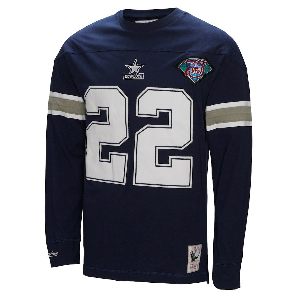 Emmitt Smith Dallas Cowboys Throwback Retired Player Name & Number Long Sleeve Top Navy