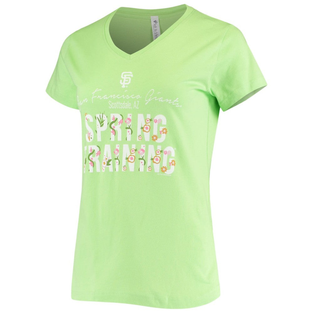 San Francisco Giants Soft as a Grape Women's Script Floral V-Neck T-Shirt - Green T-shirts