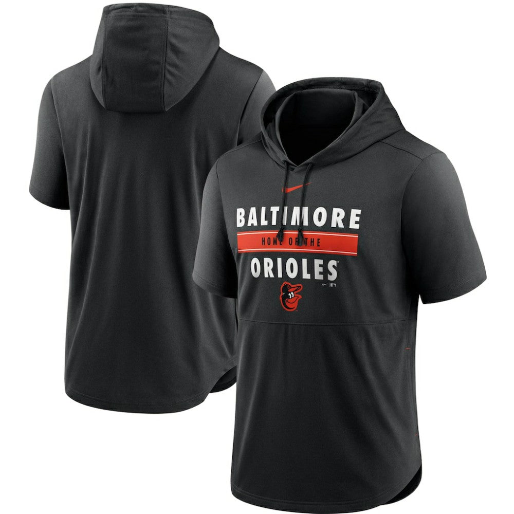 Baltimore Orioles Nike Home Team Short Sleeve Performance Hoodie Top - Black Hoodies