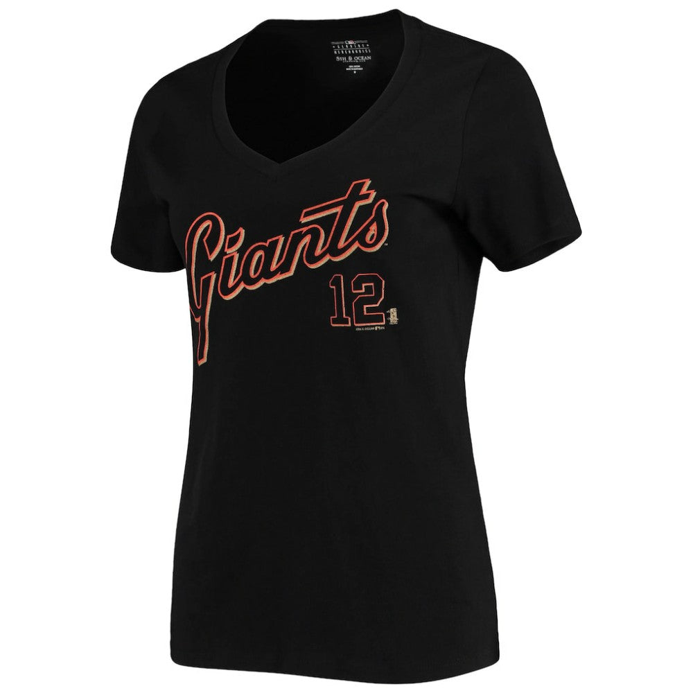 Joe Panik San Francisco Giants 5th & Ocean by New Era Women's Script Name and Number V-Neck T-Shirt Black T-shirts