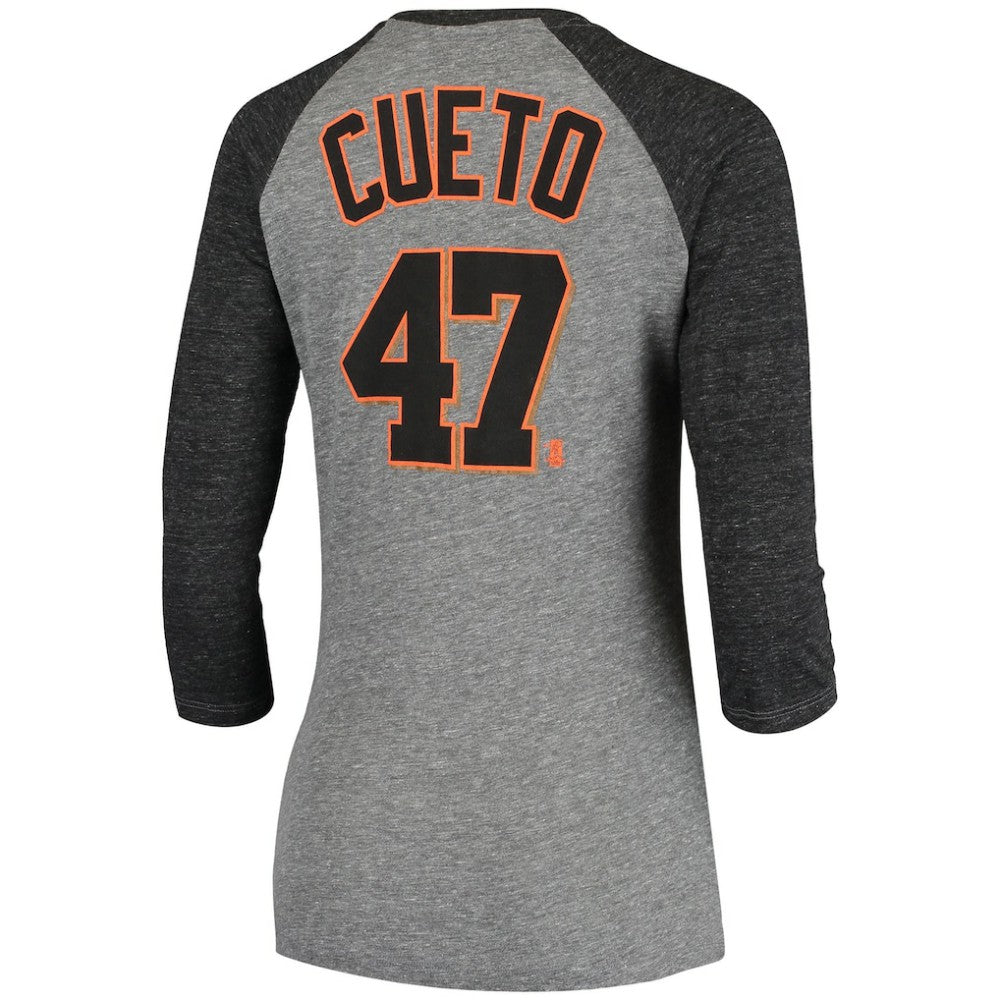 Johnny Cueto San Francisco Giants 5th & Ocean by New Era Women's Script Name & Number Raglan Tri-Blend 3/4-Sleeve T-Shirt - Gray T-shirts