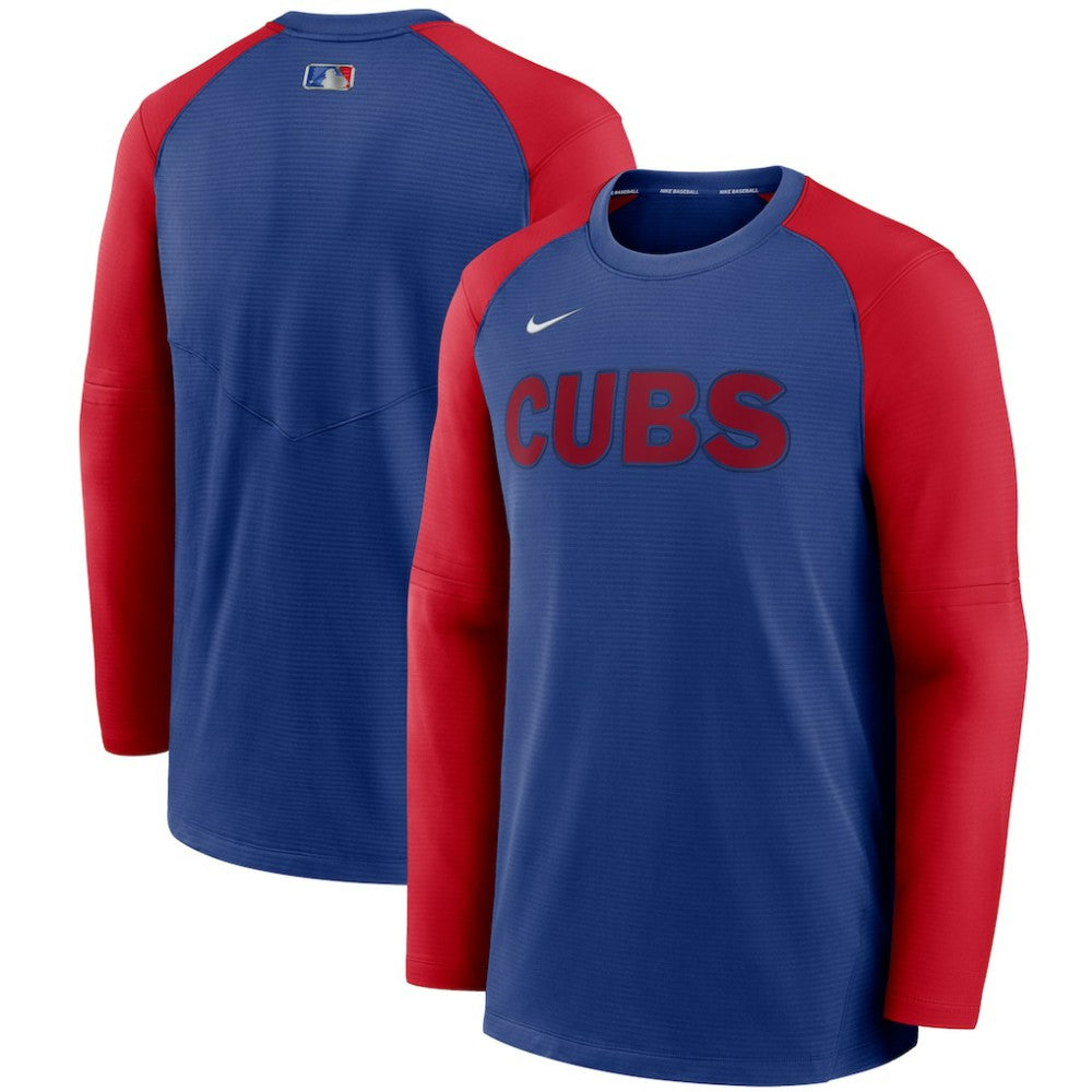 Chicago Cubs Nike Authentic Collection Pregame Performance Raglan Pullover Sweatshirt - Royal/Red Pullover