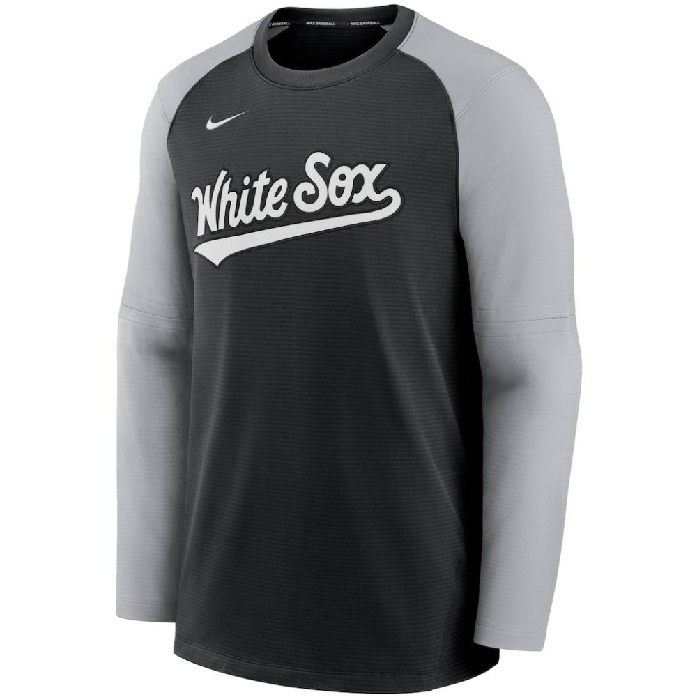 Chicago White Sox Nike Authentic Collection Pregame Performance Raglan Pullover Sweatshirt - Black/Gray Pullover