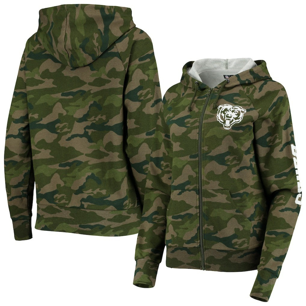 Chicago Bears New Era Women's Raglan Full-Zip Hoodie Camo