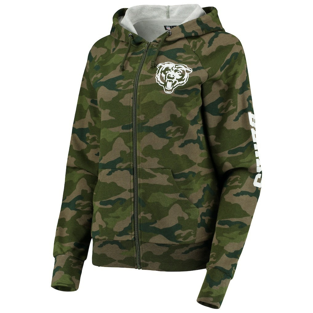 Chicago Bears New Era Women's Raglan Full-Zip Hoodie Camo
