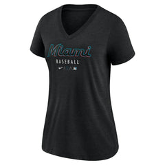 Miami Marlins Nike Women's Authentic Collection Tri-Blend V-Neck T-Shirt - Heather Black T-shirts